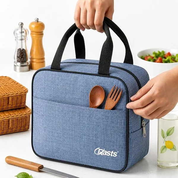 Crasts Insulated Travel Lunch Bag for Office, School & College Waterproof Thermal Tiffin Bag for Men, Women & Kids | Small Lunch Carry Bag with Front Pocket for Picnic Daily Use Lunch bag (Light Blue)