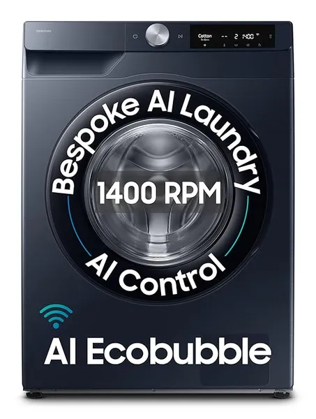 [Coupon + ICICI / AXIS CC EMI ] Samsung 12 kg, 5star, AI Control, AI Ecobubble, Super Speed, Wi-Fi, Hygiene Steam with Inbuilt Heater, Digital Inverter, Fully-Automatic Front Load Washing Machine (WW12DG6B24ASTL, Navy)