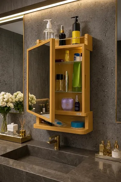 CIPLA PLAST Rich Look Bathroom Cabinet with Mirror | Storage Organiser | Strong Plastic Bathroom Shelves Wall Mounted | Bathroom Accessories| Mirror Cabinet- (Made in India) (Champagne Gold) Rs.785 @ Amazon
