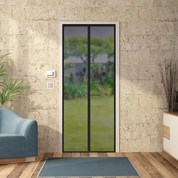 Amazon Brand - Solimo Fiberglass Magnetic Mosquito Net Screen Door - Hands Free Mesh Partition | Auto-Closing Insect Screen to Keep Bugs Out (210x100 cm, Grey)