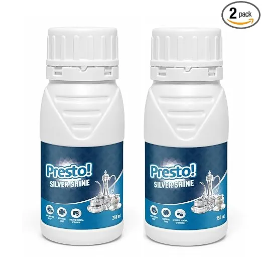[Apply 5% Coupon] Amazon Brand - Presto! Silver Shine | Instant Silver Cleaner | 250 ml x Pack of 2 | For Silver Vessels, Antique Pieces, Jewellery