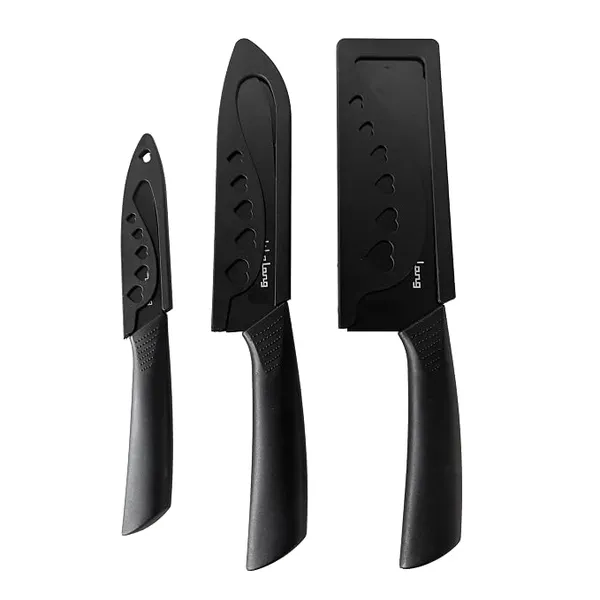 Lifelong High-Carbon Stainless Steel Knife Set of 3 with Protective Cover | Non-Slip PP Handle, Black Color Coated, Sharp Edge for Professional Cutting, Chopping, Dicing & Slicing at Home & Restaurant