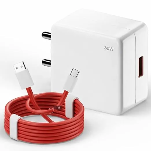 80W SuperVOOC FastCharger with Type C Cable, Fast Charger Type C Charger Adapter, Charger C Type Fast Charger for OnePlus, Oppo, Realme, Xiaomi & Compatible DevicesSupports Warp Dash VOOC QC 3.0