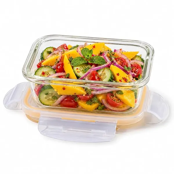 CELLO Fit & Fresh Rectangle Lunch Box Container for Daily Use 370 ml, Clear | Microwave & Fridge Safe Toughened Glass Airtight Food Storage Tiffin Box Container for Kitchen, Travel & Office Use