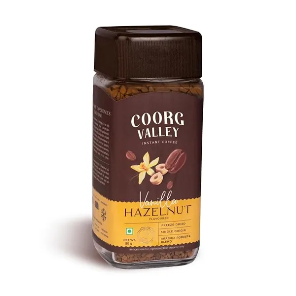 Coorg Valley Vanilla Hazelnut Instant Coffee 50g | Flavoured Coffee | Premium Blend of Robusta & Arabica | Freeze Dried | Make Café Style Hot & Cold Coffee at Home Rs.279 @ Amazon