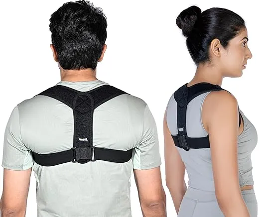 FOVERA Posture Corrector for Men & Women|Premium Neoprene Fabric - Breathable & Comfortable|Adjustable Back Brace for Upper & Mid Back Pain Relief, (Half)