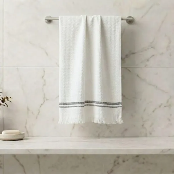 Athom Living Premium Cotton Lightweight Quick-Dry High Absorbent Cotton Bath Towel, White with Grey Strip, 75x150 Cm (Pack of 1)