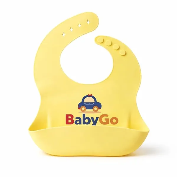 BabyGo Silicone Bib for Feeding & Weaning | Adjustable Neckline with Buttons | BPA Free | Waterproof | Washable & Reusable | 0-24 Months | Soft, Mess Proof Baby Feeding Bib | Yellow | Pack Of 1