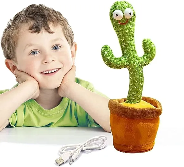 Dancing Talking Cactus Toy for Baby,Funny Mimicry Talk Back Soft Plush, Can Sing, Record and Repeats What You Say Wiggles with Music - Interactive USB Rechargeable Home Decorate- (Green)