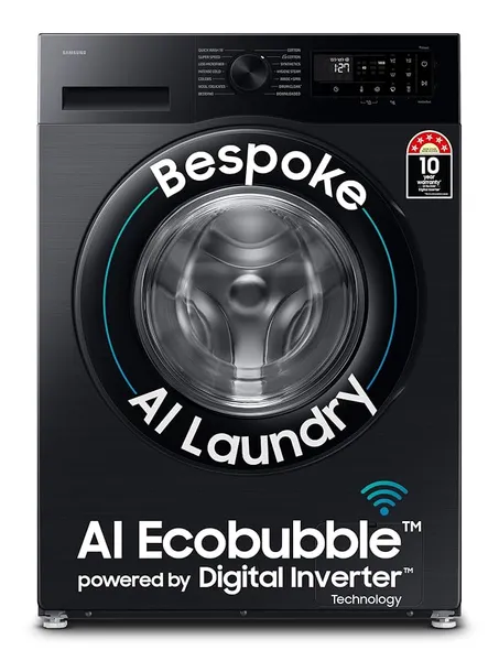 [HDFC CC] Samsung 12 kg, 5 Star, Super Speed, Wi-Fi, Hygiene Steam with Inbuilt Heater, Digital Inverter, Fully-Automatic Front Load Washing Machine (WW12DG5B24ABTL, Black)
