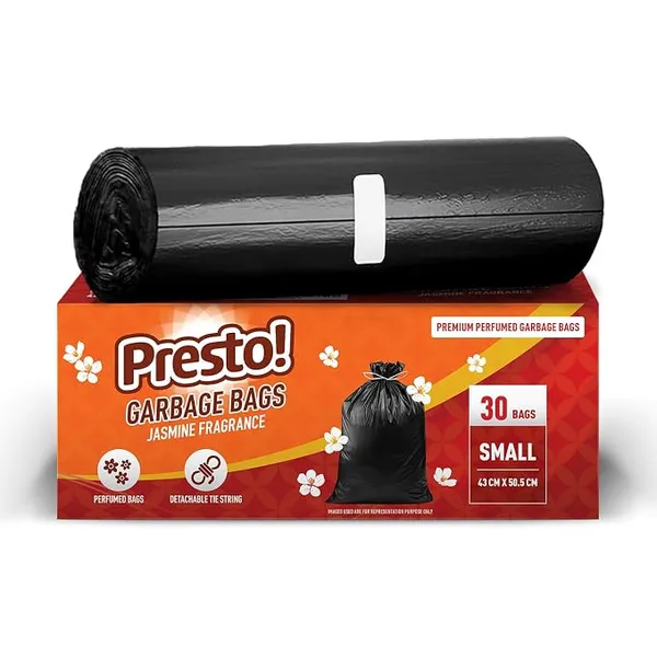 Amazon Brand - Presto! Premium Perfume Garbage Bags on Roll with Tie String | Small | 17x20 Inch | 30 Count | Black Rs.63 @ Amazon