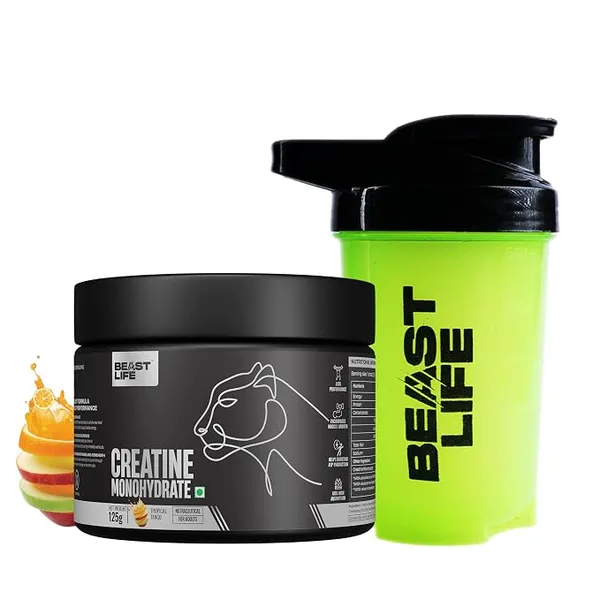 BeastLife Micronised Creatine Monohydrate with Free Shaker | 125g | 33 Servings | Tropical Tango | NABL Lab Tested | Rapid Absorption for Muscle Strength & Athletic Performance | Super Micronised Creatine Powder Rs.343 @ Amazon