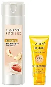 LAKMÉ Sun Expert SPF 30 PA++ Ultra Matte Lotion Sunscreen for All Skin types, 50 ml & LAKMÉ Peach Milk Face Moisturizer SPF 24 PA++ 120ml