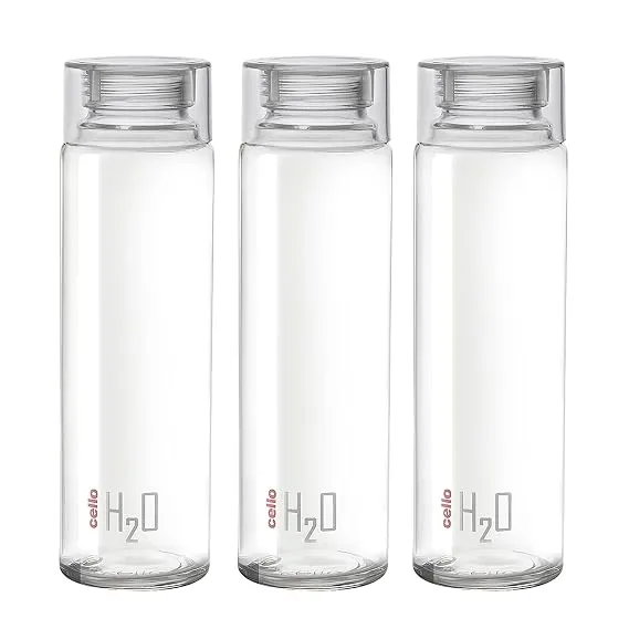 CELLO H2O Premium Edition Water Bottles Set of 3 Pcs For Daily Use 1000ml Each, Grey | Unbreakable BPA-Free Leakproof Refrigerator Safe Pet Water Bottle For School, Office, Kitchen & Travel