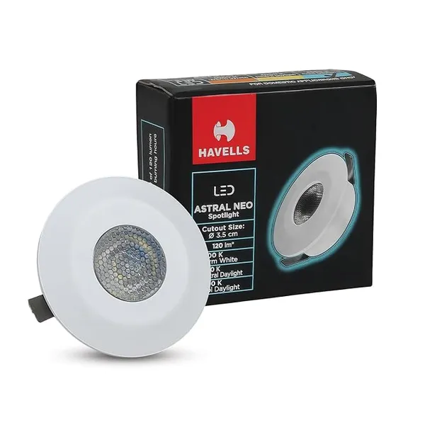 Havells Astral Neo 2W LED Spotlight| Compact Round Design for Small Spaces. Provides A Focused 45° Beam Angle| Flush Mount Ceiling Downlight| 25,000 Hr Lifespan (Blue)