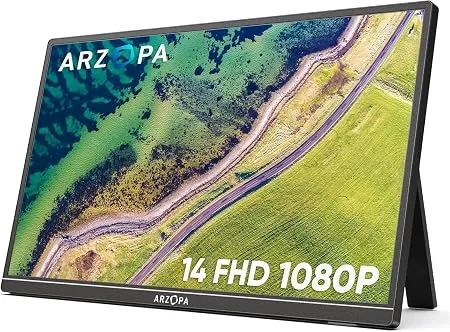[HDFC CC] ARZOPA Portable Monitor Kickstand, 14.0" Ultra Slim Portable Laptop Monitor FHD 1080P External Display with Dual Speakers Second Screen for Laptop PC Phone Xbox PS4/5 Switch