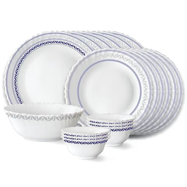 Larah by Borosil Jazzblue Fluted Series Opalware Dinner Set | 19 Pieces for Family of 6 | Microwave & Dishwasher Safe | Bone-Ash Free | Crockery Set for Dining & Gifting | Plates & Bowls | White Rs.1237 @ Amazon