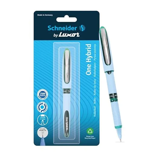 (Min Buy 2) Luxor Schneider, One Hybrid Roller Ball Pen - Green, 0.3 mm, 2500 mtrs writing length, Waterproof Ink, Consistent ink flow, Ideal for Professionals & Office essential