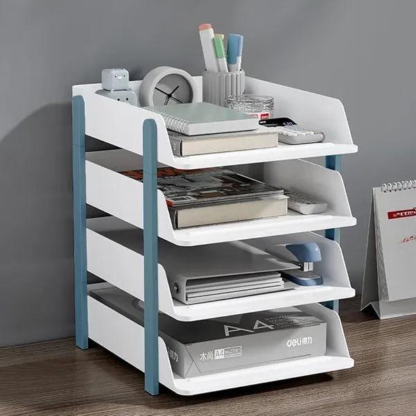 Cortina 4-Tier File Organizer, Premium Polystyrene Desk Rack, Foldable Document Holder with Dividers - Space-Saving Office & Home Paper Storage, Cloth organiser (Blue) Rs.906 @ Amazon