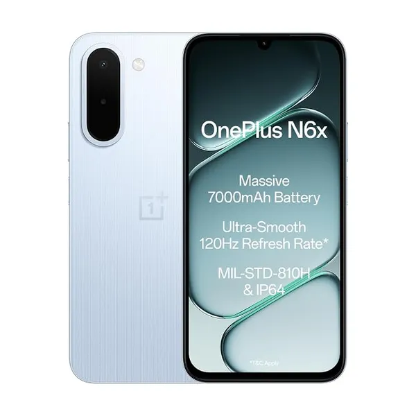 [Coupon + HDFC NC EMI ] OnePlus N6x | 4GB+128GB | Ice Blue | 7000mAh Battery | Power for Days | 48-Months Smoothness | Smooth 120Hz Display | Largest 5300mm2 Cooling System | Military-Grade Durability