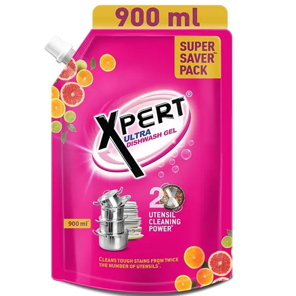 Xpert Dishwash Liquid Gel 900 ml | 2X Cleaning Power | Tough on Grease | Residue Free | Gentle on Hands | Orange Fragrance | Refill Dishwash Soap Pouch For All Utensils Rs.139 @ Amazon