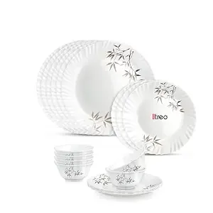 Treo by Milton Opalware Aurelia Arashi Dinner Set of 18 | Serving for 6 | Microwave & Dishwasher Safe | Bone-Ash Free | Tempered Toughness | Plates & Bowls | Crockery Set for Dining & Gifting