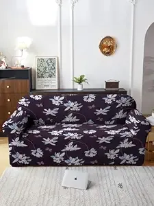 Cortina Elegant Sofa Cover | Tropical Print | 100% Polyester Spandex Fabric | Couch Covers, Machine Washable | Suitable for Home, Office, Birthday, Anniversary,& more | Soft Cover Three Seater | Black