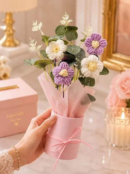 Quace Handmade Crochet Flower Bouquet for Gifting | Artificial Knitted Flowers Bouquet | Birthday, Anniversary, Valentine's Day Gift for Girlfriend, Wife, Mother & Friends | Home & Office Decor Rs.235 @ Amazon