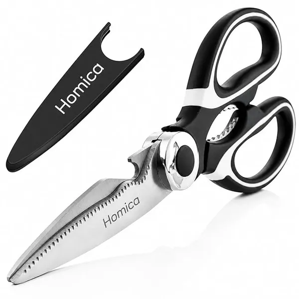(Min Buy 2) Multi Purpose Heigh Quality Kitchen Scissors | Premium Stainless Steel Food Shears for Meat, Chicken, Fish, Seafood, Vegetables & Herbs | Heavy Duty Kitchen Shears with Bottle Opener | Black