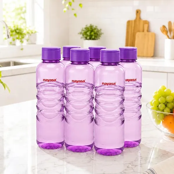 [Apply 5% Coupon] Nayasa Revello 1000 ML Pet Plastic Fridge Water Bottles Set of 6 | BPA Free | Leak Proof | Airtight Lid | Purple