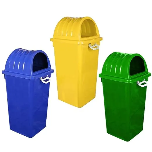 Zureni 60 Litre Dome Dust Bin Large Capacity Garbage Bucket Sturdy and Durable Trash Can Dustbin Ideal for Restaurant Office & Kitchen (Pack of 3 Multi-color)