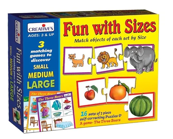 Creative’s Fun with Sizes| Self-Correcting Puzzles for Kids| Matching Skill Puzzles| Activity Guide| Pres-School Toys| Learning Games| Jigsaw Puzzle for Kids| Ages 3 & Up