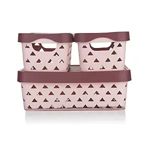 Asian Multi Star Basket Set of 3(1 BIG + 2 SMALL) WITH LID pestal Pink