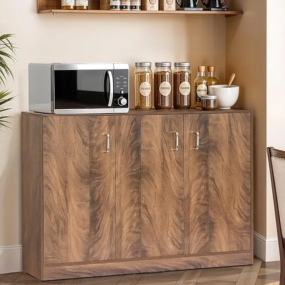 ABOUT SPACE Kitchen Storage Cabinet - 3 Door Sideboard with Adjustable Shelves & Soft-Close Hinges, Wooden Crockery Cabinet & Kitchen Organizer Rack for Living Room (Walnut- 105x40x91.5 cm)