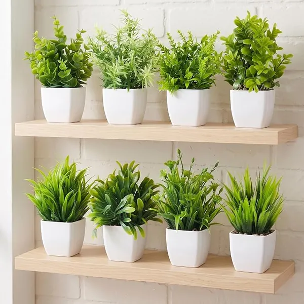 amazon basics Artificial Potted Plants, Artificial Plastic Eucalyptus Plants Small Indoor Potted Houseplants, Small Faux Plants for Home Decor Bathroom Office Farmhouse (Set 0F 8) (8, Potted Plants) Rs.249 @ Amazon