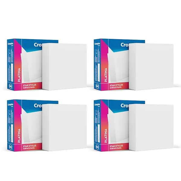 Crompton Platina Star Stylus Surface Panel 6W Square Warm White | Pack of 4 | No False Ceiling Required, Outer Dimension: 90 mm | Surface Mount | for Hall, Bedroom, Kitchen, Office, Store