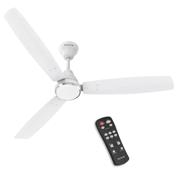 [Apply 4% Coupon] Polycab Wizzy Vibe 1200mm 5-Star BLDC Ceiling fan for Home with Remote| Energy Saving | High Air Delivery | 3+1 yr Warranty [Matt White]