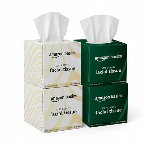 Amazon brand- Amazon Basics 2-Ply Facial Tissue paper 320 pulls | 80 pulls x Pack of 4| Soft & Gentle| Chemical-Free Rs.125 @ Amazon