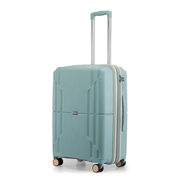 Provogue Lumina Hard-Sided PP 65 Cm Trolley Bags for Travel Medium Size | Expandable Luggage Suitcase with 8 Wheels | Combination Lock | 5 Year Warranty (Turquoise Blue)