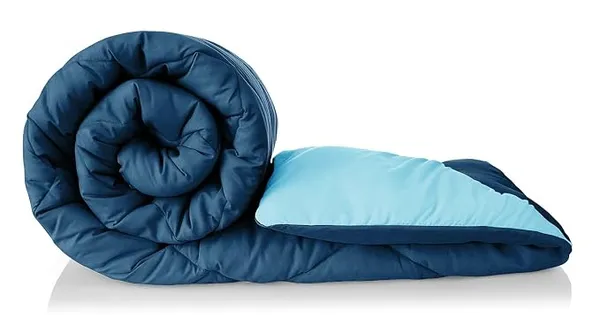 [Apply 6% Coupon] BSB HOME 220 GSM Solid Plain Reversible Summer Microfiber AC Comforter/Duvet| All Season Single Size 3 Layered Quilted Blanket for Single Bed (220 cm x 152 cm, Ocean Blue Grey)
