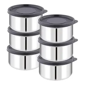 ATTRO Prime Stainless Steel Single Wall Storage Containers Airtight & Leak Proof Containers for Office Use, School, Picnic, 550ml -Black-Set Of 6 Rs.352 @ Amazon