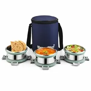 Signoraware Meal Mate Steel Big Lunch Box+Bag (450mlx3, EGreen)