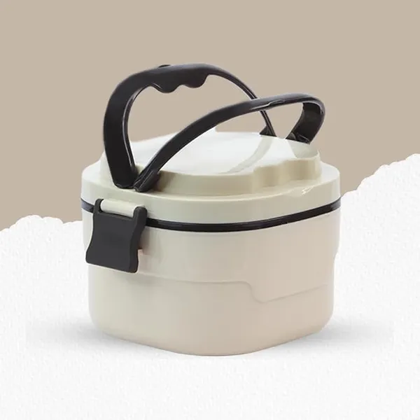 Attro Foody Insulated Double Wall Lunch Box with Inner Steel Conatiner & Easy to Carry Handle Perfect for Office, School, Outdoor- 400ml Dark Beige
