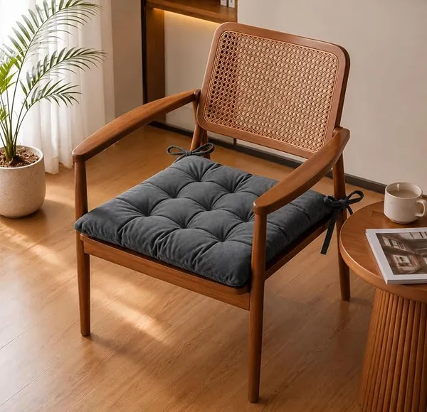 BSB HOME Chair Pad Cushion with Tie Straps,Thick Tufted Seat Cushion for Dining,Office & Wooden Chairs,Soft Comfortable Chair Seat Pad with Durable Stitching,16 x 16 Inches(41 x 41 cm)-Anthracite Grey Rs.139 @ Amazon