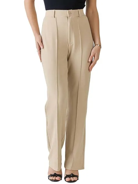 KOTTY Womens Solid Polyester Blend Best Beige Straight fit Trousers (Beige,26) Rs.181 @ Amazon