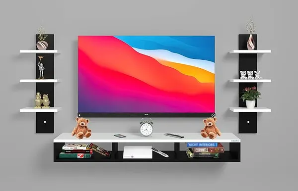 Odestar Engineered Wood Wall Mounted TV Unit, with TV Stand Unit Wall Shelf for Living Room (Black & White) | 32 Inch TV Rs.1208 @ Amazon