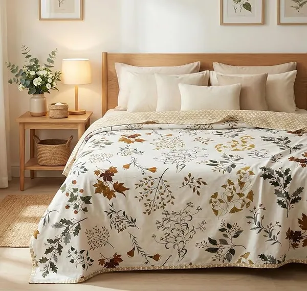 BSB HOME 100% Cotton Reversible Dohar Single Bed Size | AC Blanket Lightweight Summer Comforter | Soft Breathable Bed Blanket (152 x 225 cm) (Golden Leaf Garden) Rs.329 @ Amazon