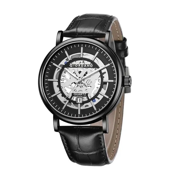 Giordano Analog Quartz Watch for Men with Skeleton Round Dial, Date Function, Luminous Hands and Markers, Leather & Stainless Steel Strap - GZ-50182 Rs.2489 @ Amazon