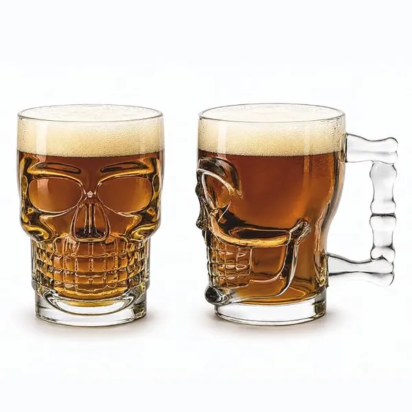 [Apply 30% Coupon] CELLO Skull Glass Beer Mug with Handle Set of 2 Pieces, 520 ml Transparent | Freezer & Fridge Safe, Durable Leadfree Dishwasher Safe Toughened Glass Mug for Serve Beer, Cocktail Mocktail & Beverages