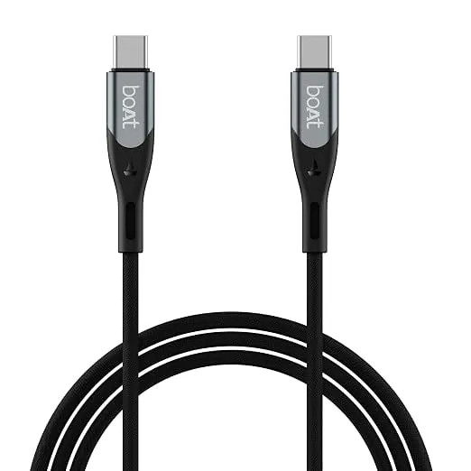 boAt 240W Cable; Type-C to C; 5A Fast Charging; 480 Mbps Data Sync, 1.2 m Unbreakable Nylon Braided,10000+ Bends Lifespan, For Apple, OnePlus, Android, Laptop (Carbon Black)